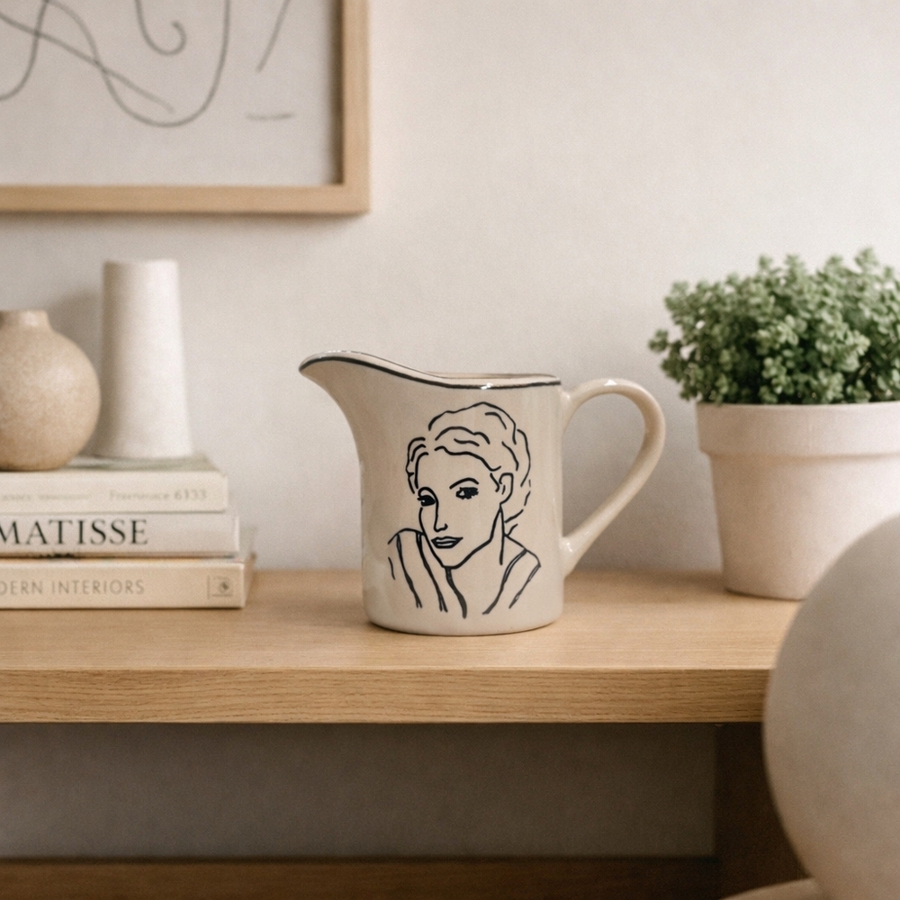 Handcrafted Francesca 6153 Creamer Line Art Face Minimalist Picasso Style